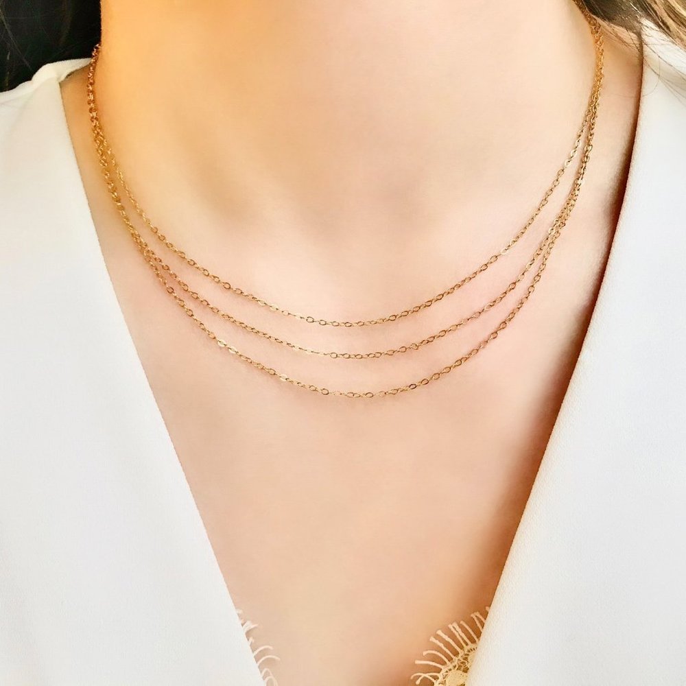 14K gold-filled triple chain layered necklace